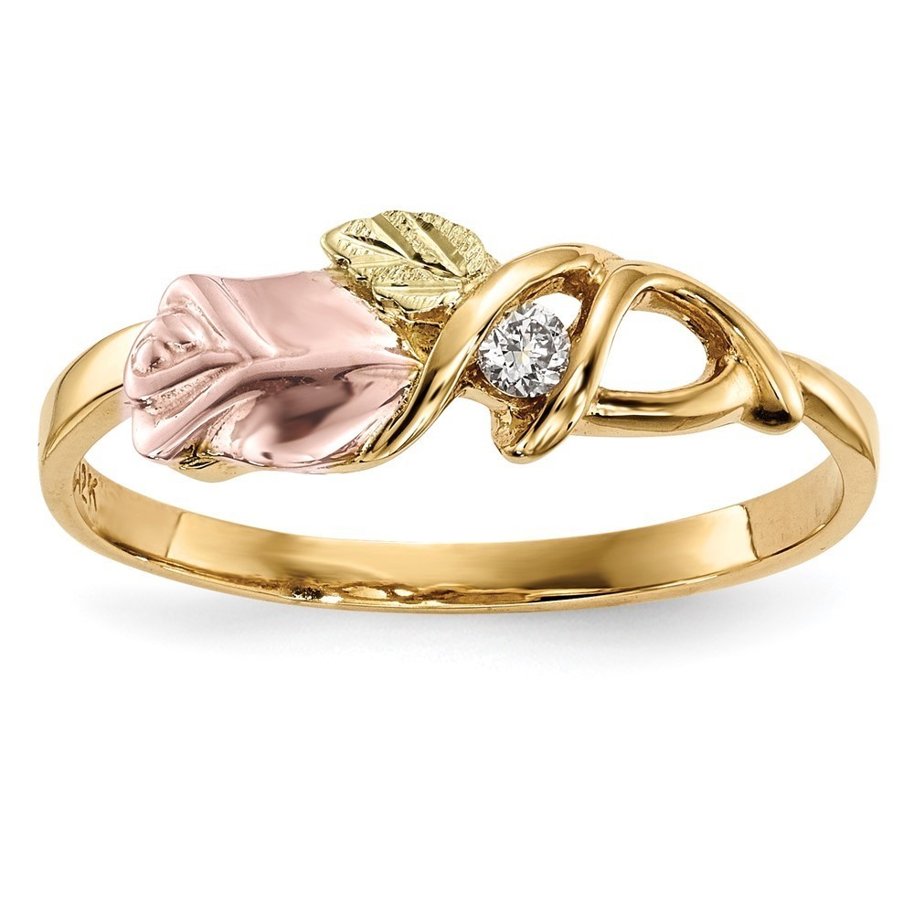 10k Tri-Color Black Hills Gold Diamond Ring, Size 7